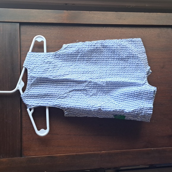 Little Me size 9 months boys blue gingham Dino pals romper w snap bottom - Picture 4 of 4